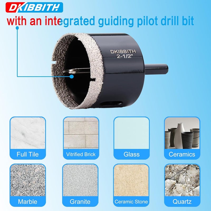 DKIBBITH 2-1/2" Diamond Hole-Saw With Pilot Drill Bit - 2.5" Diamond Tipped Tile Hole Saws for Accurate Drilling in Porcelain, Ceramic, Pottery, Granite, Stone, Glass Bottles 65mm - Image 5